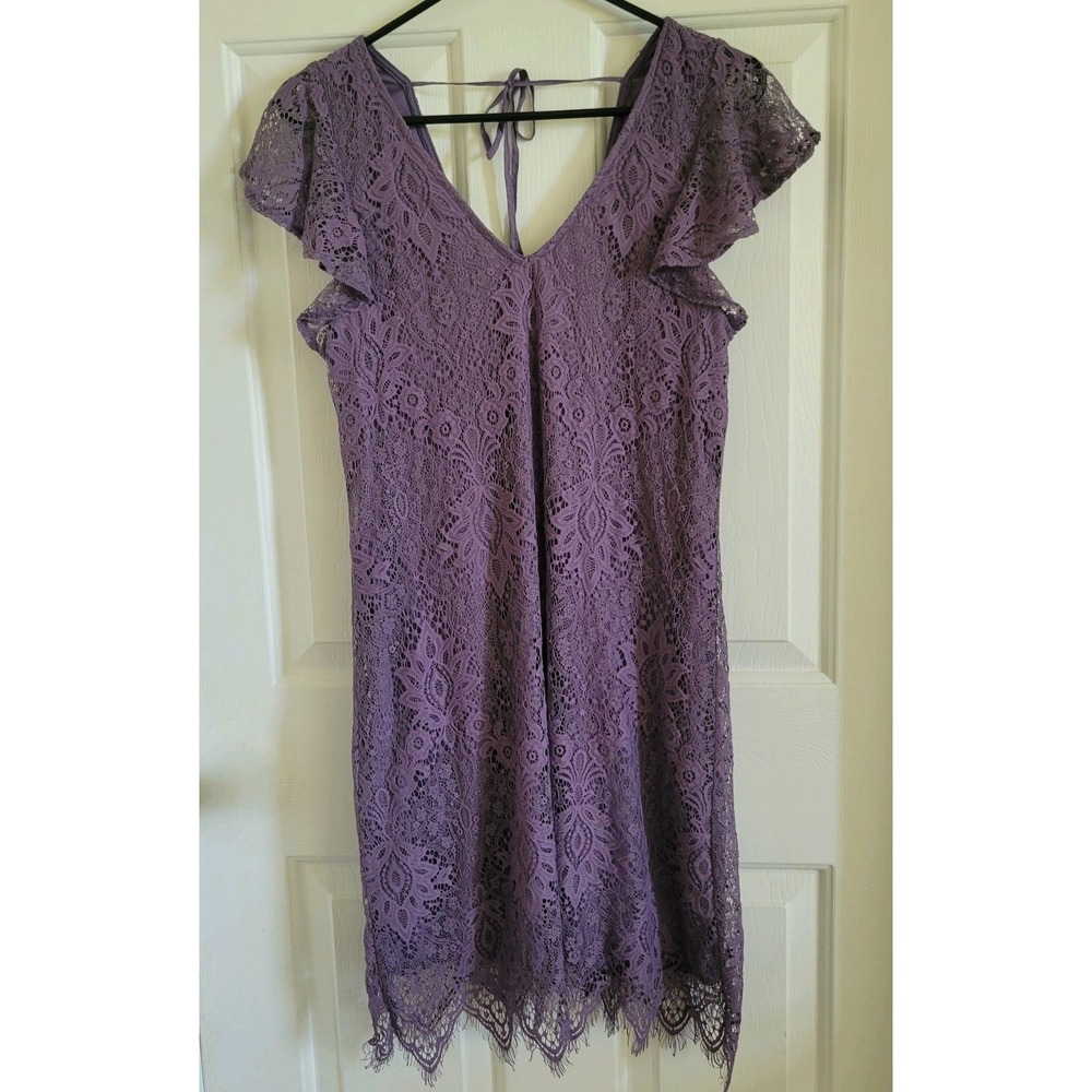 Francescas Purple Lace Dress Flutter Sleeve Scalloped Hem Boho Size Medium Derby